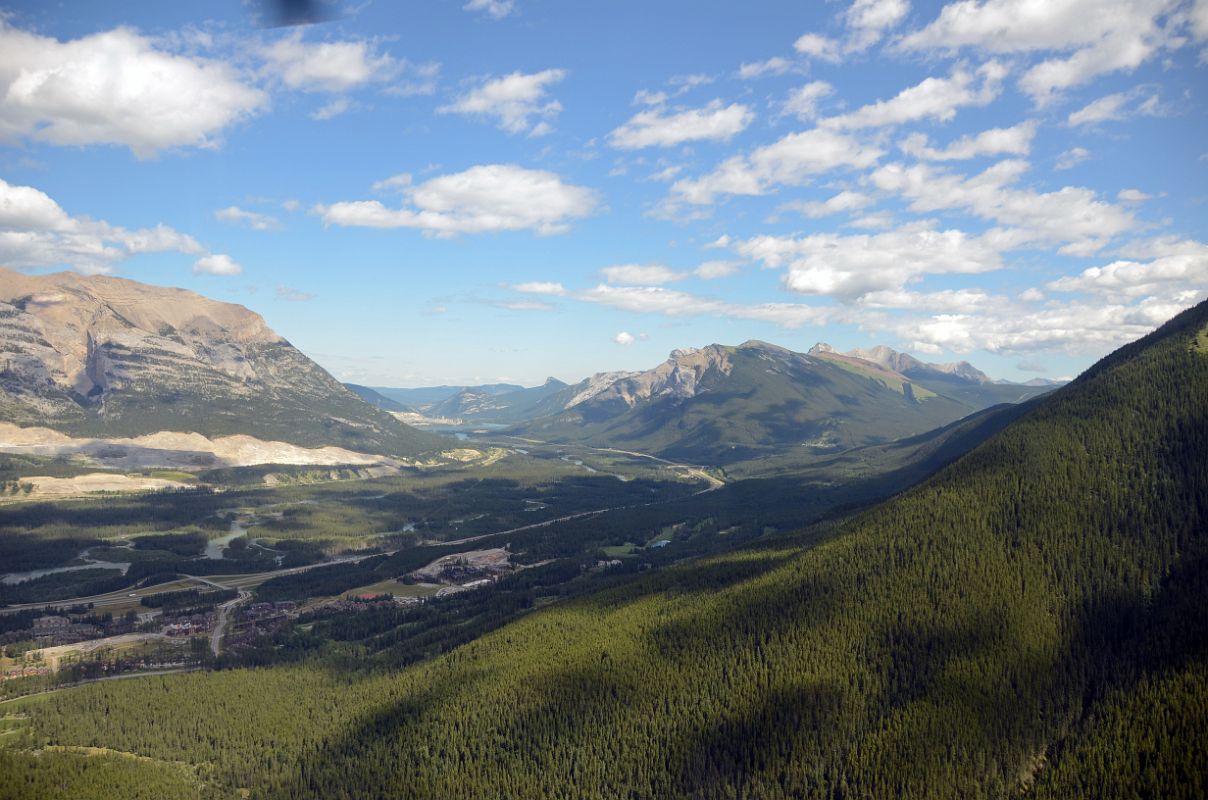 12 Canmore, Grotto Mountain, Mount McGillivary, Pigeon Mountain, Skogan Mountain, Mount Lorette As Helicopter From Lake Magog Nears Canmore